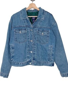 Vintage 90s GAP Quilted Denim Jacket Oversized Trucker L